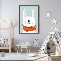 Quadro Infantil Coelho na Neve 100x70 Caixa Marrom