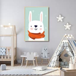 Quadro Infantil Coelho na Neve 100x70 Filete Marfim