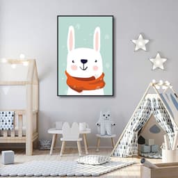 Quadro Infantil Coelho na Neve 100x70 Filete Preto