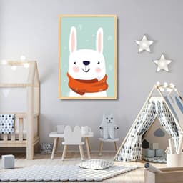 Quadro Infantil Coelho na Neve 86x60 Caixa Marfim