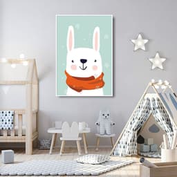 Quadro Infantil Coelho na Neve 86x60 Filete Branco