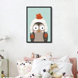 Quadro Infantil Coruja na Neve 43x30 Caixa Preto