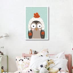 Quadro Infantil Coruja na Neve 86x60 Caixa Branco