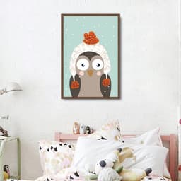 Quadro Infantil Coruja na Neve 86x60 Caixa Marrom