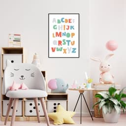 Quadro Infantil Didático ABC Colorido 43x30 Filete Preto