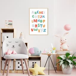 Quadro Infantil Didático ABC Colorido 60x43 Filete Marfim