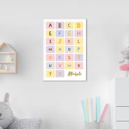 Quadro Infantil Didático Alfabeto 100x70 Filete Branco