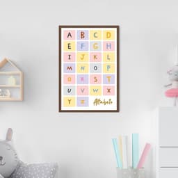 Quadro Infantil Didático Alfabeto 43x30 Caixa Marrom