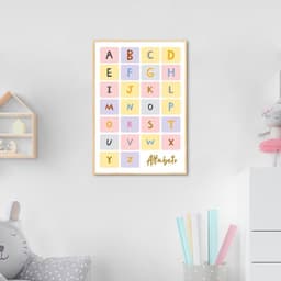 Quadro Infantil Didático Alfabeto 43x30 Filete Marfim