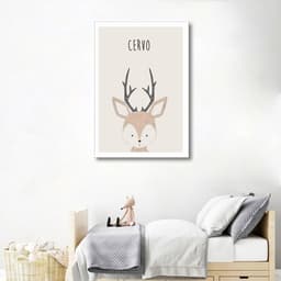 Quadro Infantil Didático Cervo 43x30 Filete Branco