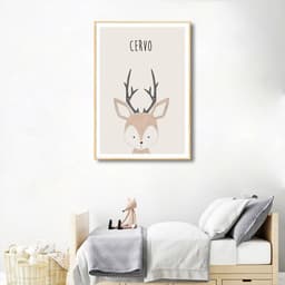 Quadro Infantil Didático Cervo 43x30 Filete Marfim