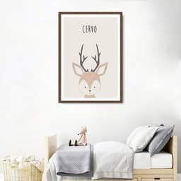 Quadro Infantil Didático Cervo 60x43 Caixa Marrom