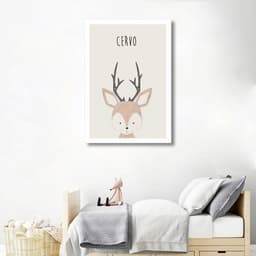 Quadro Infantil Didático Cervo 60x43 Sem Moldura
