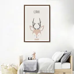 Quadro Infantil Didático Cervo 86x60 Caixa Marrom