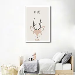 Quadro Infantil Didático Cervo 86x60 Filete Branco