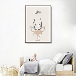 Quadro Infantil Didático Cervo 86x60 Filete Marrom