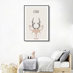 Quadro Infantil Didático Cervo 86x60 Filete Preto