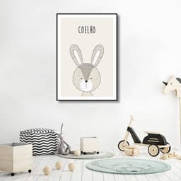 Quadro Infantil Didático Coelho 100x70 Filete Preto