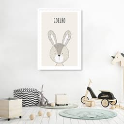 Quadro Infantil Didático Coelho 60x43 Caixa Branco