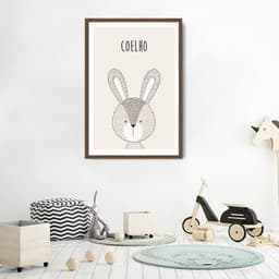 Quadro Infantil Didático Coelho 86x60 Caixa Marrom