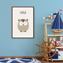 Quadro Infantil Didático Coruja 100x70 Caixa Marrom