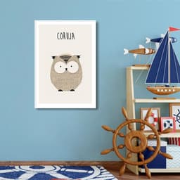 Quadro Infantil Didático Coruja 100x70 Filete Branco