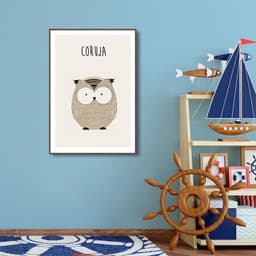 Quadro Infantil Didático Coruja 100x70 Filete Marrom