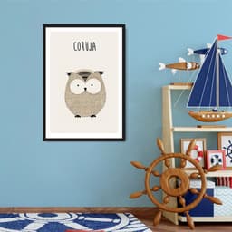 Quadro Infantil Didático Coruja 43x30 Caixa Preto