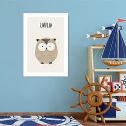 Quadro Infantil Didático Coruja 60x43 Caixa Branco