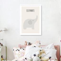Quadro Infantil Didático Elefante 100x70 Caixa Branco