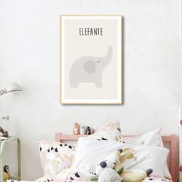 Quadro Infantil Didático Elefante 43x30 Filete Marfim
