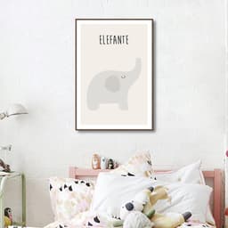 Quadro Infantil Didático Elefante 86x60 Filete Marrom