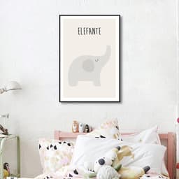 Quadro Infantil Didático Elefante 86x60 Filete Preto