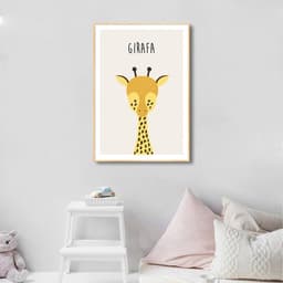 Quadro Infantil Didático Girafa 100x70 Filete Marfim