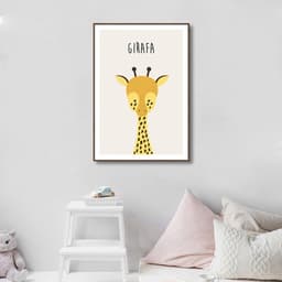 Quadro Infantil Didático Girafa 100x70 Filete Marrom