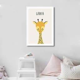 Quadro Infantil Didático Girafa 86x60 Filete Branco