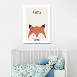 Quadro Infantil Didático Raposa 43x30 Caixa Branco