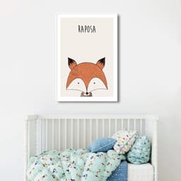 Quadro Infantil Didático Raposa 43x30 Filete Branco