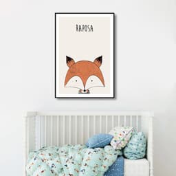 Quadro Infantil Didático Raposa 43x30 Filete Preto