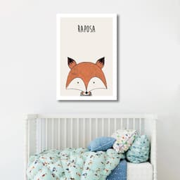 Quadro Infantil Didático Raposa 60x43 Caixa Branco