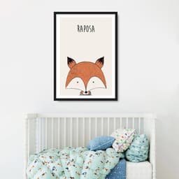 Quadro Infantil Didático Raposa 86x60 Caixa Preto