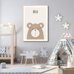 Quadro Infantil Didático Urso 43x30 Filete Marfim