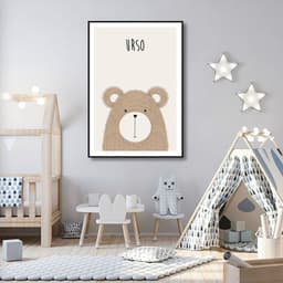 Quadro Infantil Didático Urso 43x30 Filete Preto