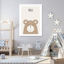 Quadro Infantil Didático Urso 60x43 Caixa Branco