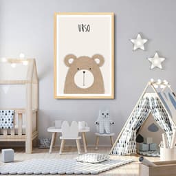 Quadro Infantil Didático Urso 60x43 Caixa Marfim