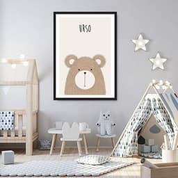 Quadro Infantil Didático Urso 86x60 Caixa Preto