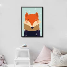 Quadro Infantil Raposa na Neve 43x30 Caixa Preto