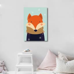 Quadro Infantil Raposa na Neve 60x43 Sem Moldura