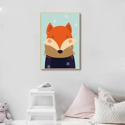 Quadro Infantil Raposa na Neve 86x60 Filete Marfim