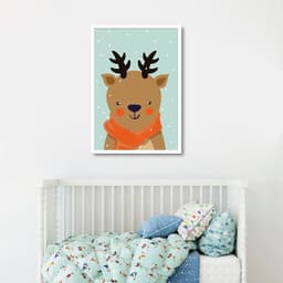 Quadro Infantil Rena na Neve 100x70 Caixa Branco